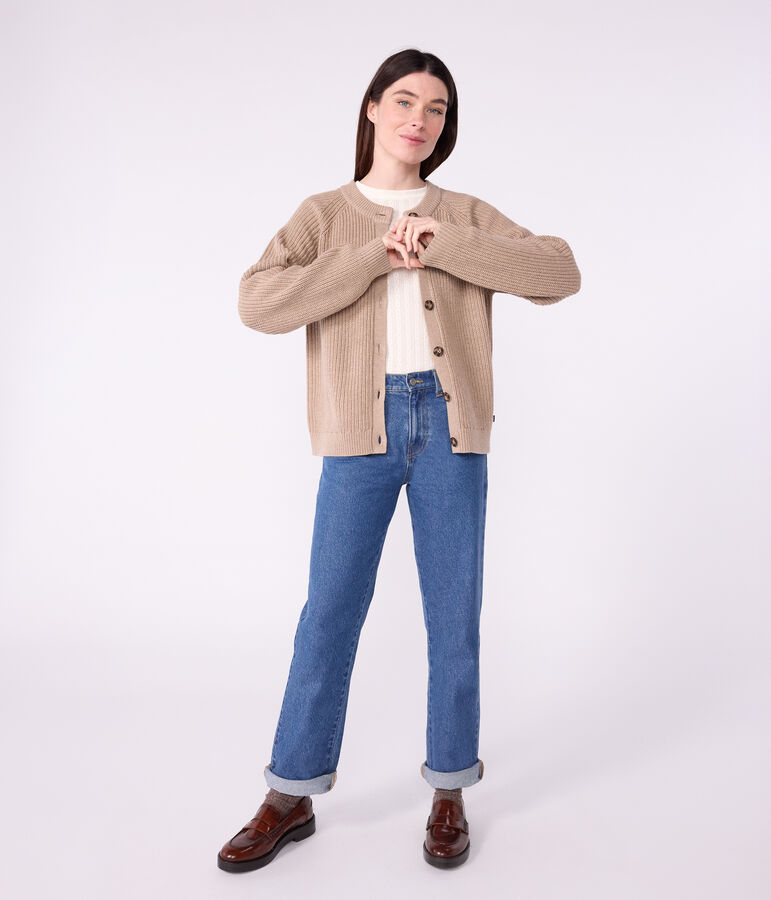 Cardigan femme en laine et coton uni marron ROCHE