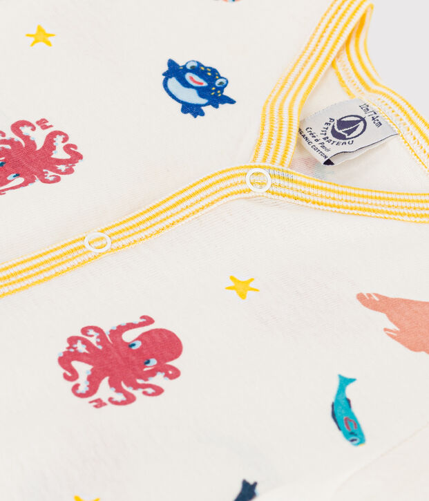 Combinaison courte animaux marins en coton b&eacute;b&eacute; blanc/multicouleur
