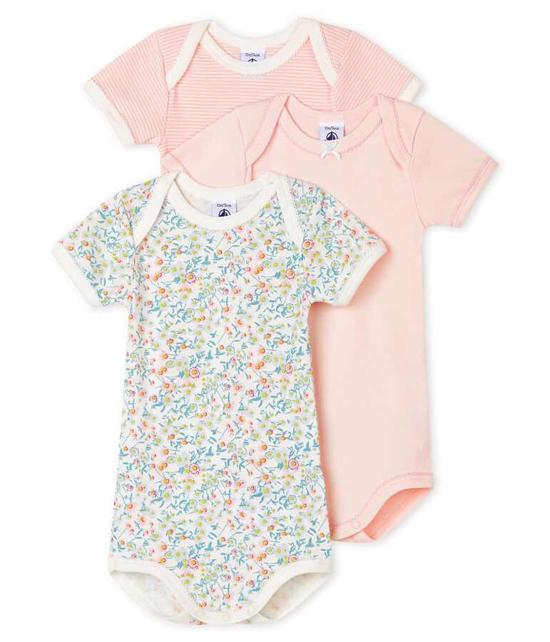 Lot de 3 bodies manches courtes pastel b&eacute;b&eacute; fille multicouleur