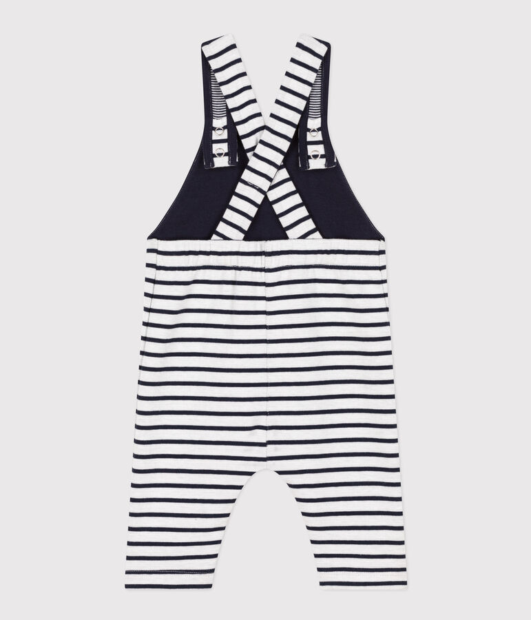 Salopette longue en jersey &eacute;pais ray&eacute; b&eacute;b&eacute; blanc MARSHMALLOW/bleu SMOKING