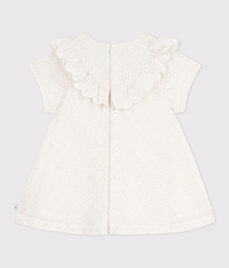 Robe b&eacute;b&eacute; en broderie anglaise manches courtes, motifs c&oelig;urs blanc MARSHMALLOW