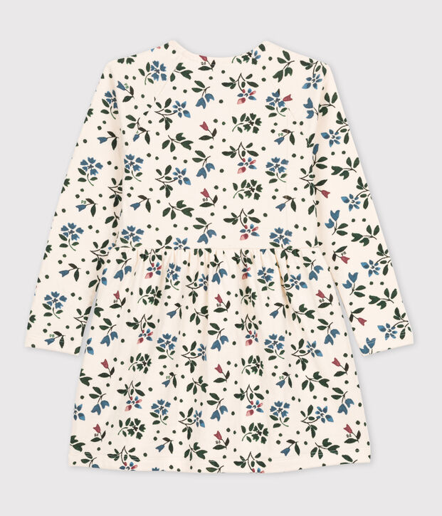 Robe fleurie manches longues en tubique enfant fille &eacute;cru/multicouleur