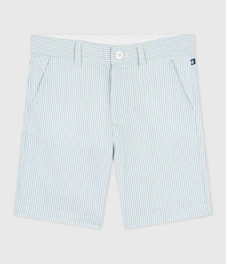 Bermuda short enfant en coton &agrave; rayures bleu MARSHMALLOW/ FLO