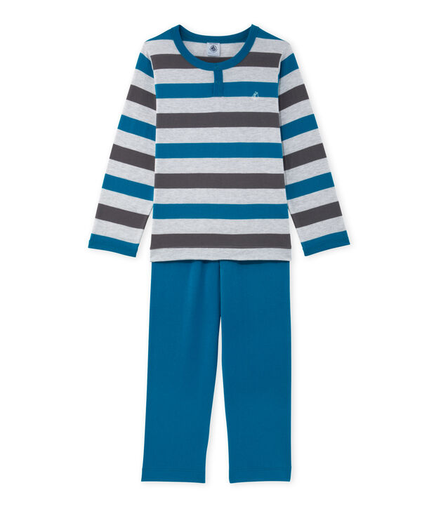 Pyjama gar&ccedil;on en jersey ray&eacute; gris/gris/gris