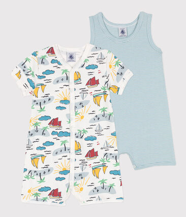 PETIT BATEAU - Lot de 2 combinaisons courtes explorateurs en coton bébé
