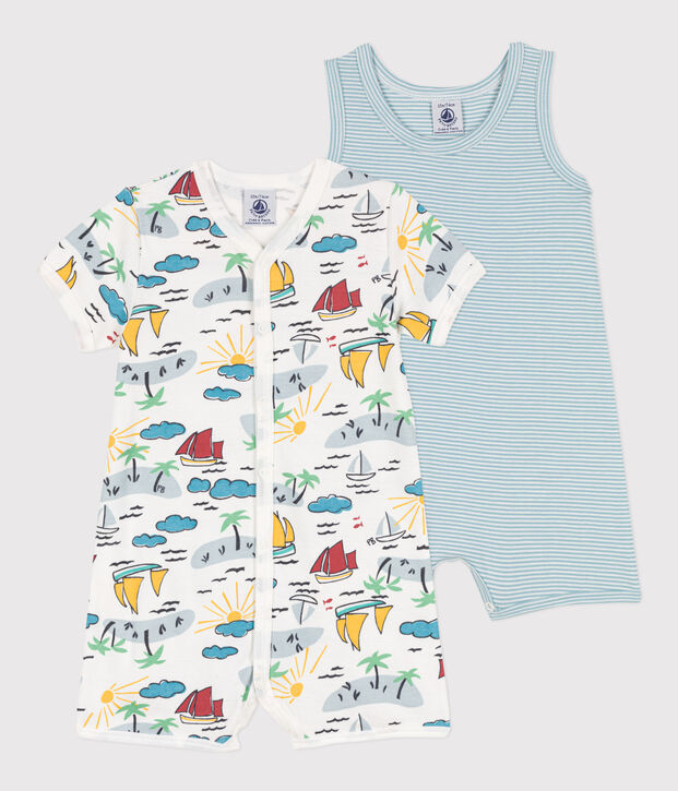 Lot de 2 combinaisons courtes explorateurs en coton b&eacute;b&eacute; multicouleur