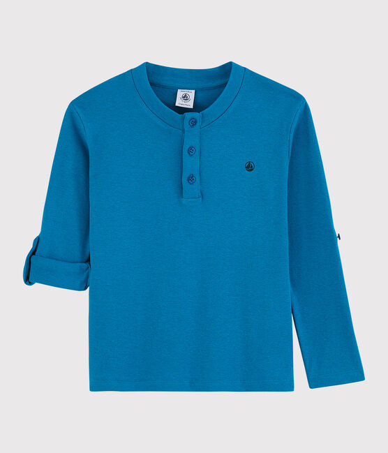 Tee-shirt en coton et lin enfant garçon bleu MYKONOS