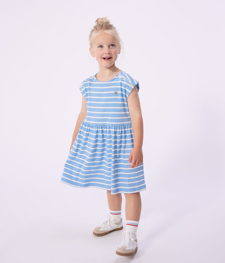 Robe sans manches enfant en coton &agrave; rayures bleu/blanc