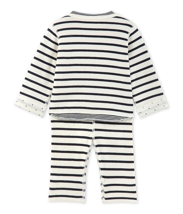 Ensemble b&eacute;b&eacute; 3 pi&egrave;ces r&eacute;versible beige COQUILLE/bleu SMOKING