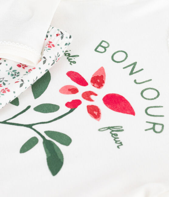 Pyjama enfant en coton imprimé fleuri blanc MARSHMALLOW/blanc MULTICO