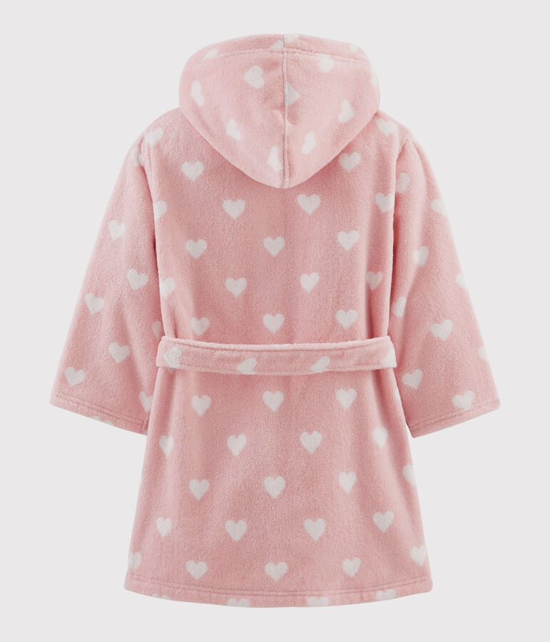 Peignoir c&oelig;ur petite fille en &eacute;ponge rose/blanc
