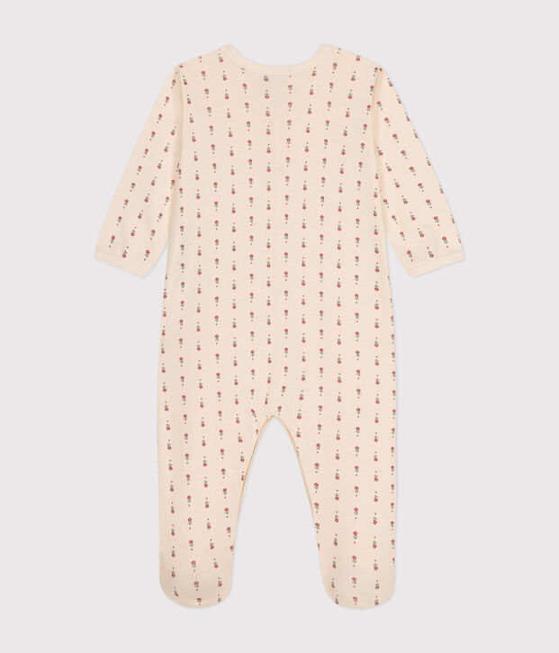 Pyjama imprim&eacute; fleur en coton b&eacute;b&eacute; &eacute;cru/multicouleur