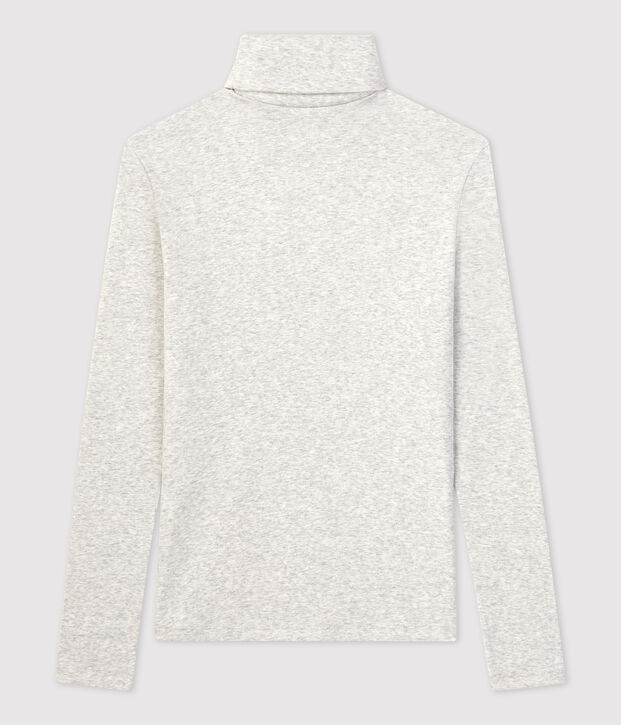 Tee-shirt col roul&eacute; L'ICONIQUE en coton BIO Femme gris chin&eacute; clair