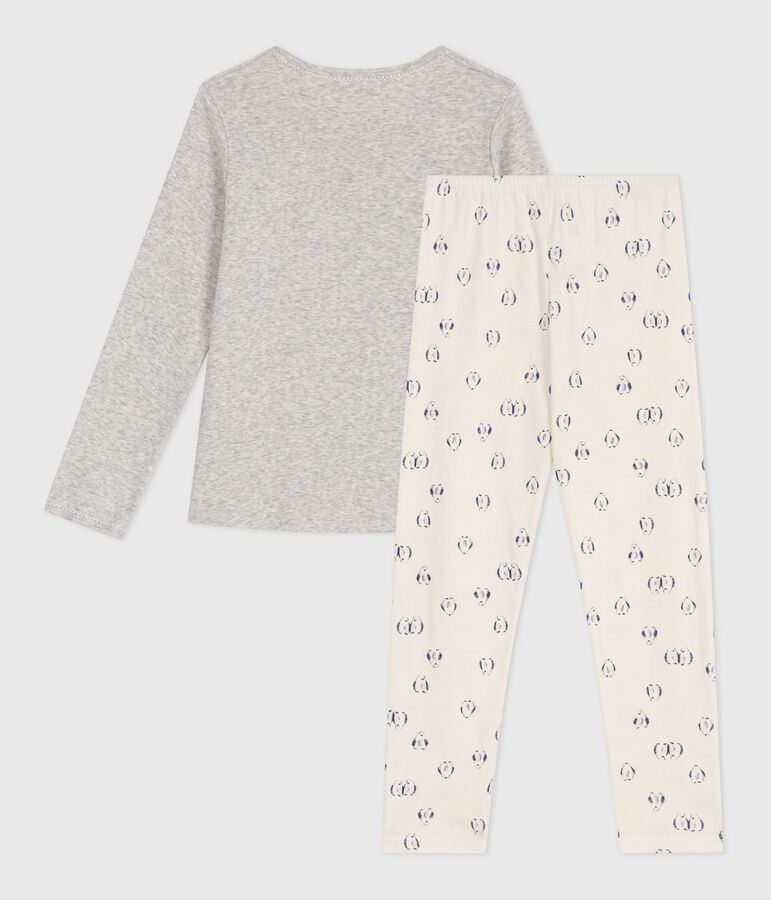 Pyjama enfant en coton imprim&eacute; pingouin gris BELUGA/blanc MULTICO