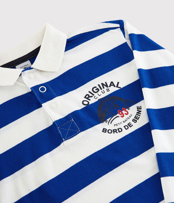 Polo manches longues en jersey enfant garçon bleu SURF/blanc MARSHMALLOW