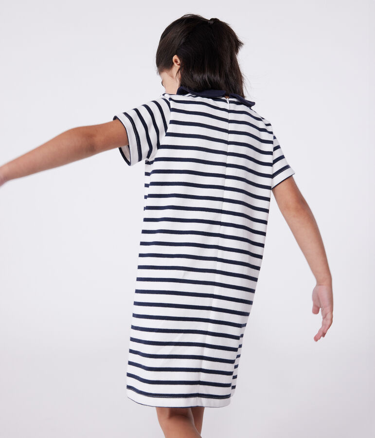 Robe enfant en coton manches courtes blanc MARSHMALLOW/bleu SMOKING