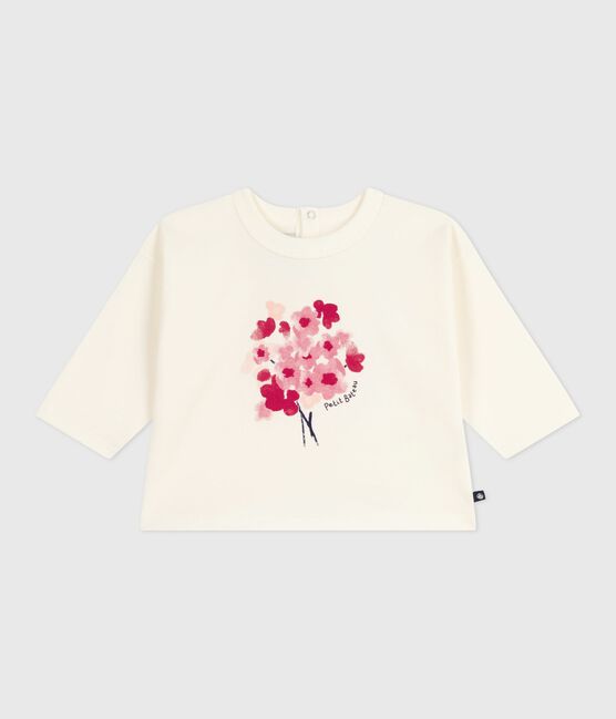 Tee-shirt bébé en coton à manches longues, motif chat écru MILK