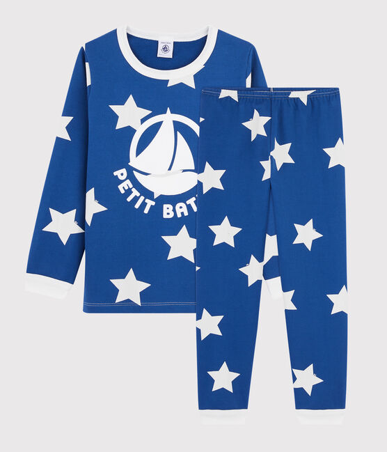 Pyjama à étoiles mixte en molleton bleu MAJOR/blanc ECUME