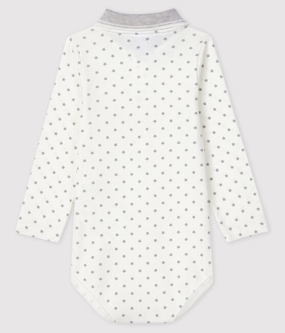 Body manches longues col polo bébé blanc MARSHMALLOW/gris GRIS