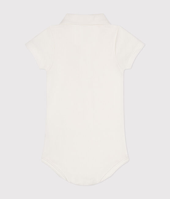 Body manches courtes bébé col polo en coton blanc MARSHMALLOW