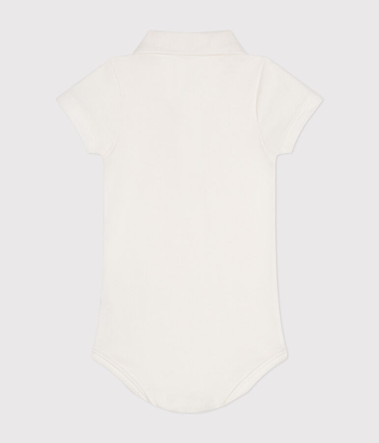Body manches courtes b&eacute;b&eacute; col polo en coton blanc MARSHMALLOW