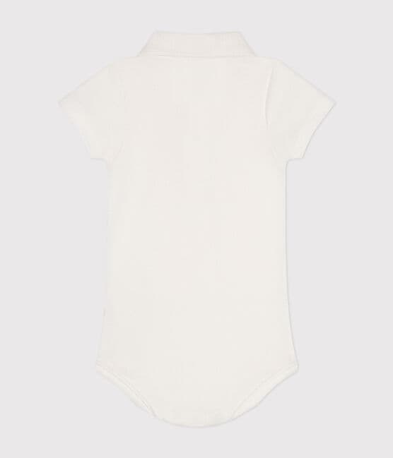 Body manches courtes bébé col polo en coton blanc MARSHMALLOW