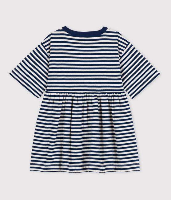 Robe rayée manches 3/4 en tubique enfant fille bleu MEDIEVAL/ MONTELIMAR