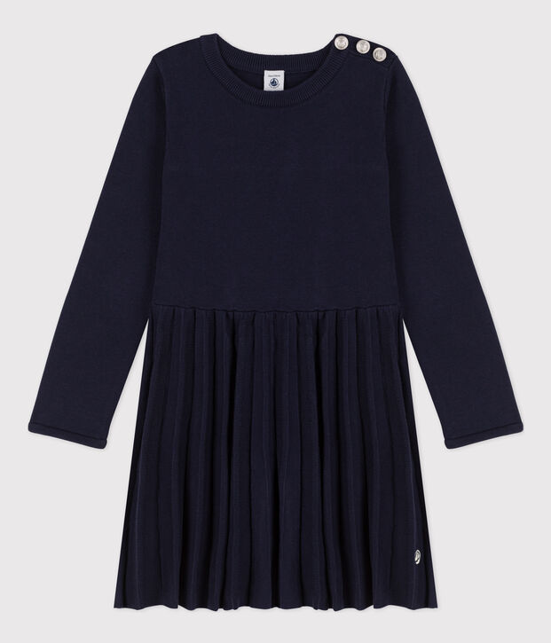 Robe manches longues en tricot enfant fille bleu marine