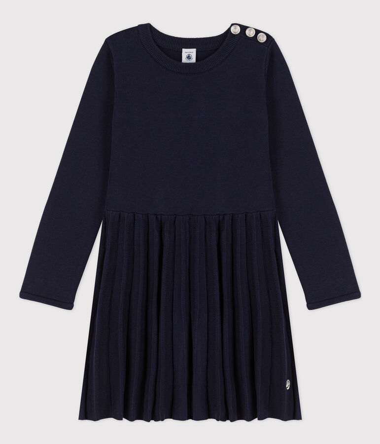 Robe manches longues en tricot enfant fille bleu
