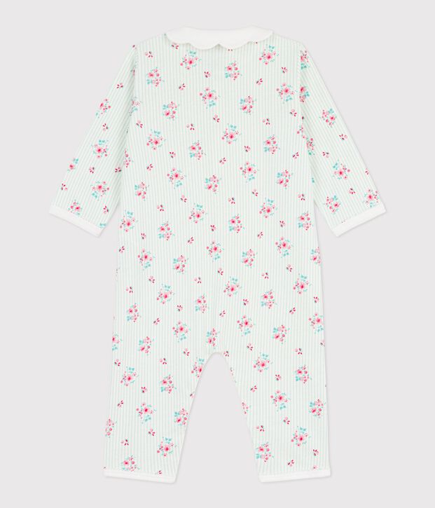 Pyjama b&eacute;b&eacute; en coton sans pieds &agrave; col imprim&eacute; fleuri blanc/multicouleur