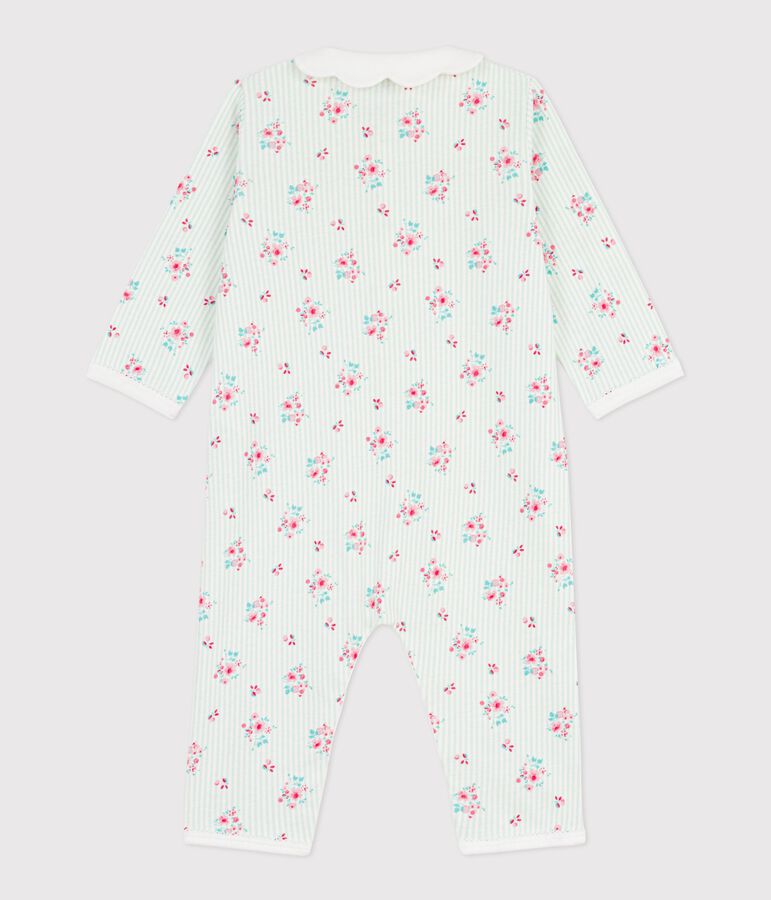 Pyjama b&eacute;b&eacute; en coton sans pieds &agrave; col imprim&eacute; fleuri blanc MARSHMALLOW/blanc MULTICO