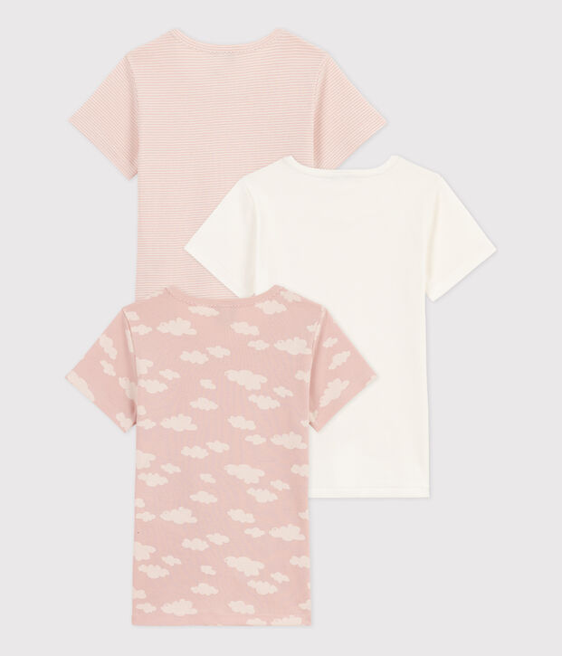 Lot de 3 tee shirts manches courtes nuages en coton  petite fille multicouleur
