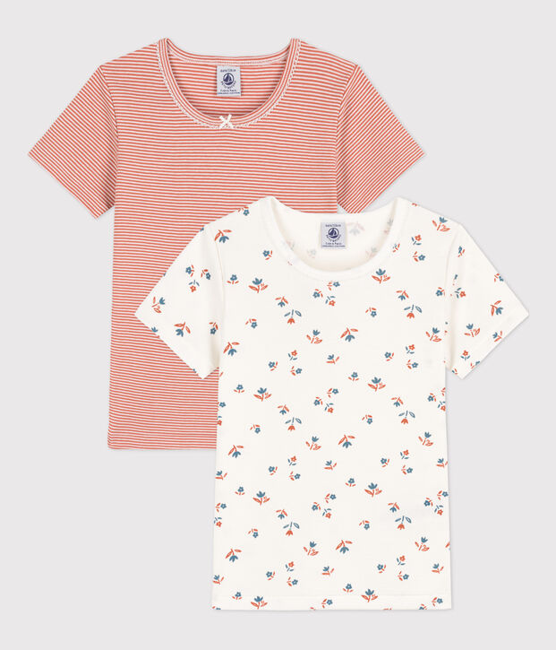 Lot de 2 tee-shirts manches courtes fleur petite fille en coton multicouleur