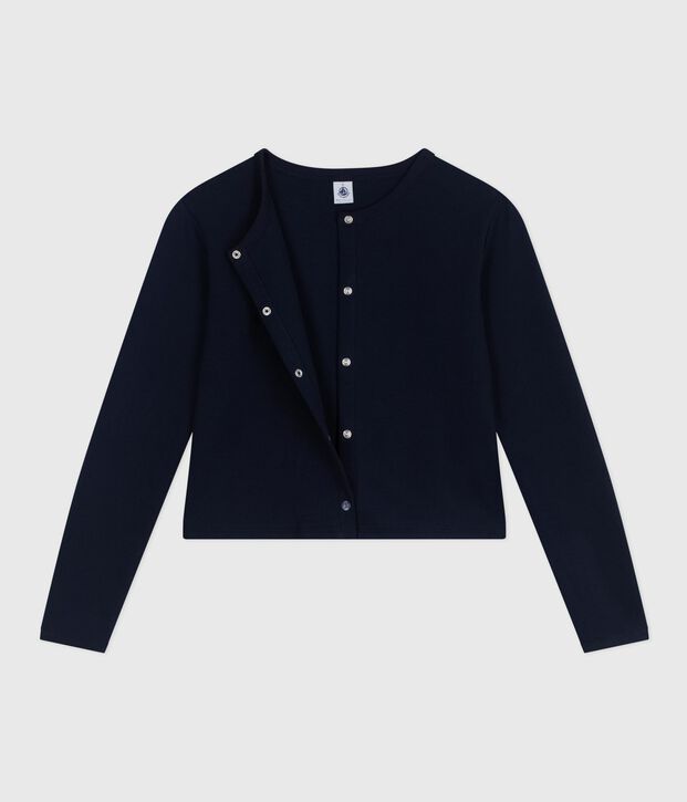 Cardigan femme en coton uni bleu marine