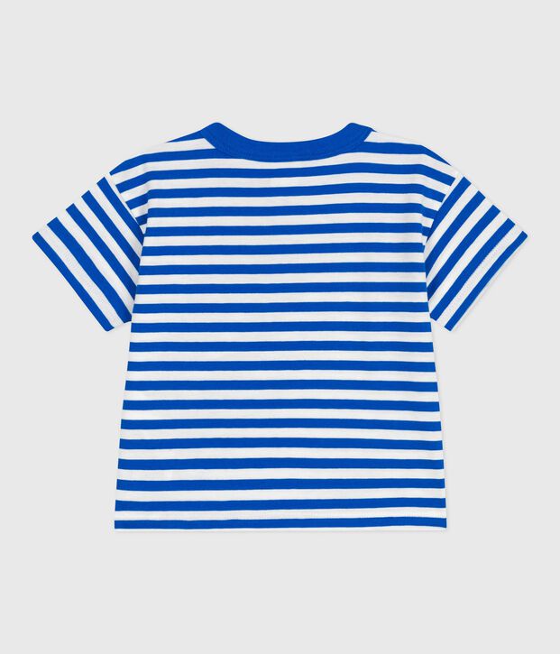 T-shirt b&eacute;b&eacute; en coton &agrave; manches courtes ray&eacute; bleu/blanc