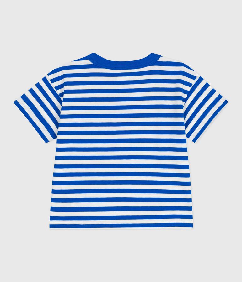 T-shirt b&eacute;b&eacute; en coton &agrave; manches courtes ray&eacute; bleu/blanc