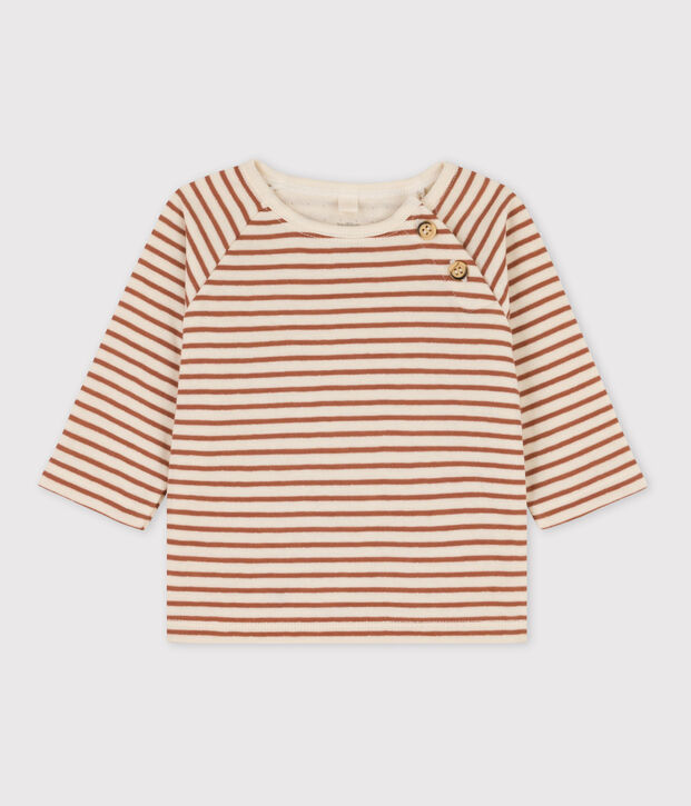 Tee-shirt &agrave; rayures b&eacute;b&eacute; en tubique en coton &eacute;cru/marron/&eacute;cru