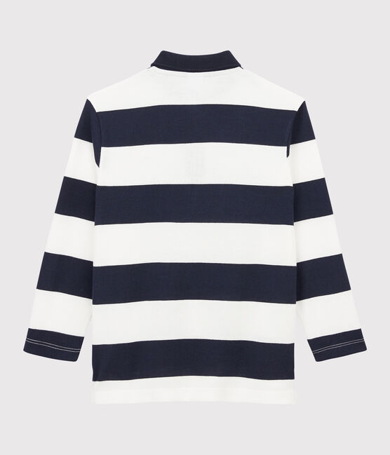 Polo manches longues enfant garçon bleu SMOKING/blanc MARSHMALLOW