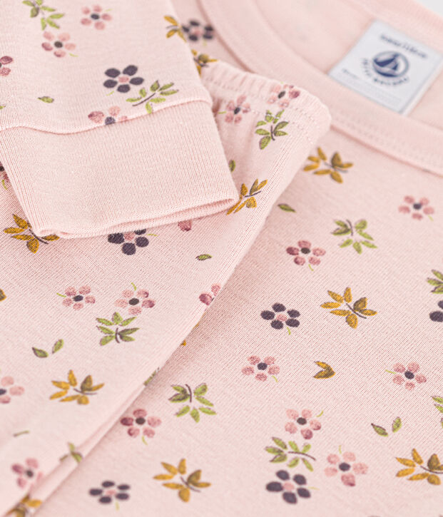 Pyjama ajust&eacute; en coton imprim&eacute; &agrave; fleurs enfant rose/blanc