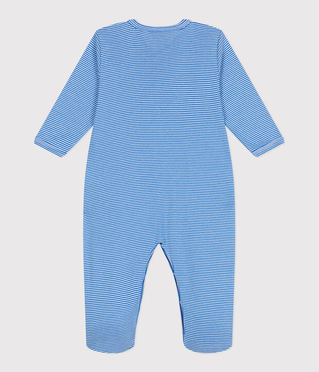 Pyjama b&eacute;b&eacute; en coton &agrave; rayures bleu/blanc
