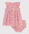 Robe bébé en gaze de coton et son bloomer, imprimée à fleurs rose CHARME/blanc MARSHMALLOW