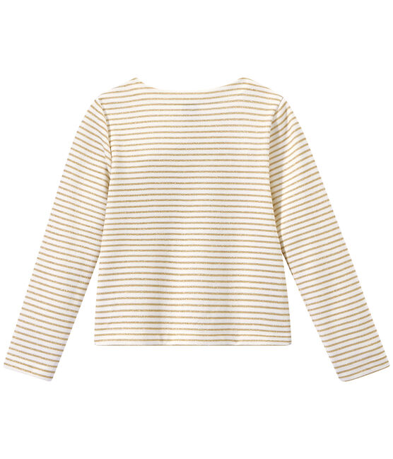 Cardigan fille rayé blanc MARSHMALLOW/marron EM DORE