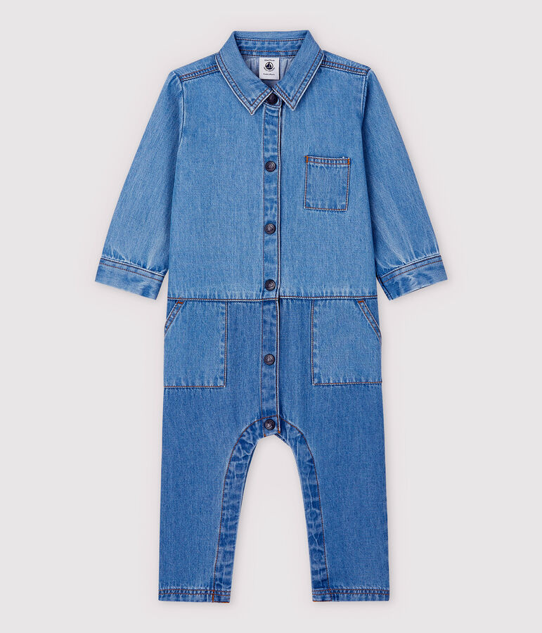 Combinaison longue en denim clair b&eacute;b&eacute; gar&ccedil;on. bleu DENIM CLAIR