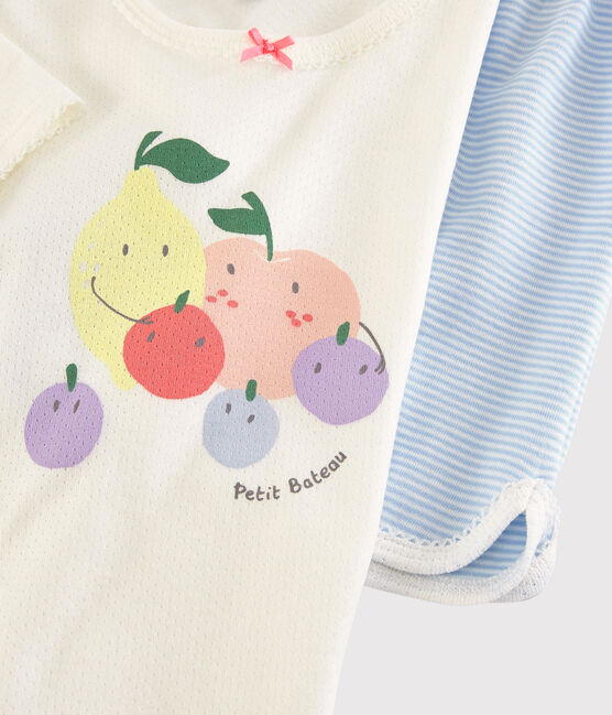 Pyjacourt motif fruits d'été petite fille en coton blanc MARSHMALLOW/blanc MULTICO