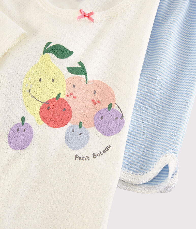 Pyjacourt motif fruits d'&eacute;t&eacute; petite fille en coton blanc MARSHMALLOW/blanc MULTICO