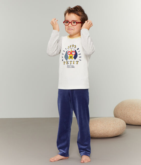 Pyjama petit garçon en velours bleu MEDIEVAL/gris POUSSIERE/ MULTICO