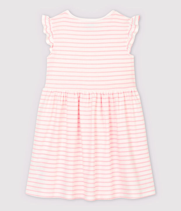 Robe manches courtes en coton enfant fille blanc/rose