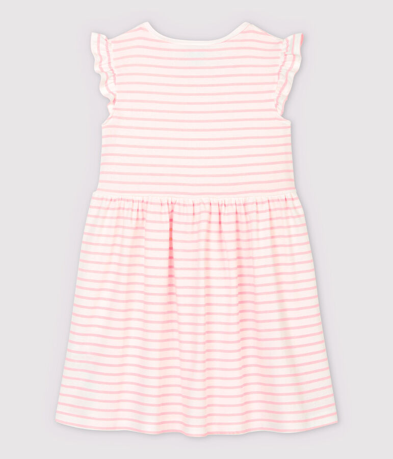 Robe manches courtes en coton enfant fille blanc/rose