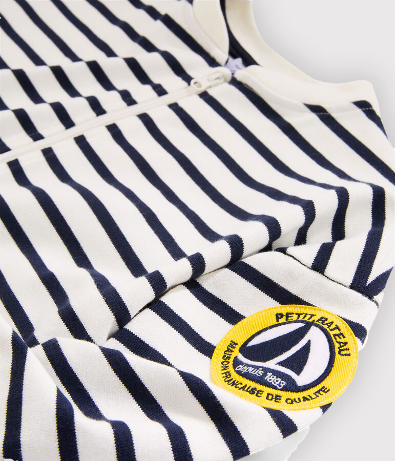 Cardigan enfant gar&ccedil;on blanc MARSHMALLOW/bleu SMOKING