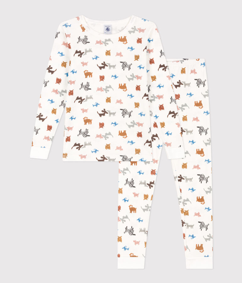 Pyjama ajust&eacute; en coton enfant blanc MARSHMALLOW/blanc MULTICO